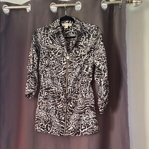 Michael Kors Animal Print Zip-Up Blouse – XS